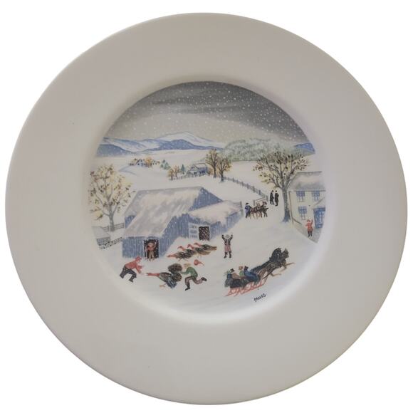 Grandma Moses Dinner Plate Thanksgiving Turkey Atlas China First Edition Vintage - Picture 1 of 7